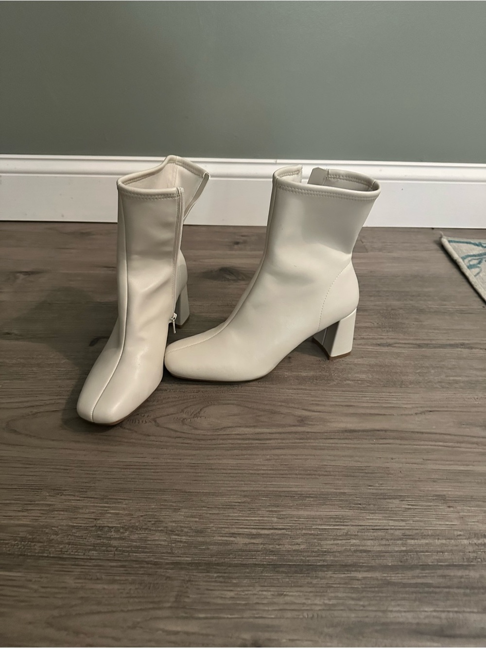 Target White Faux-Leather Square Toe Ankle Boots